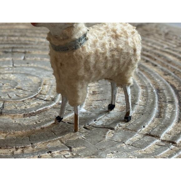 Vintage Germany Putz Wooly Sheep Set 4 Easter Christmas Ted Green Collar - Picture 3 of 16